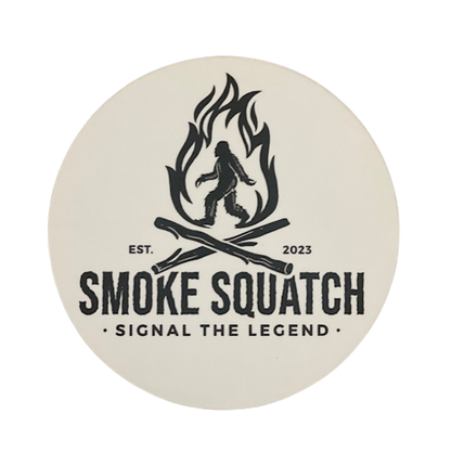 Smoke Squatch sticker - White Circle with black and white logo