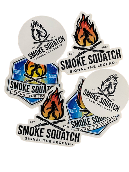 Pile of all Smoke Squatch Stickers