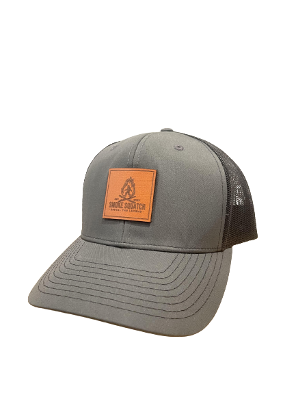 Grey Smoke Squatch Hat with leather patch with embossed logo