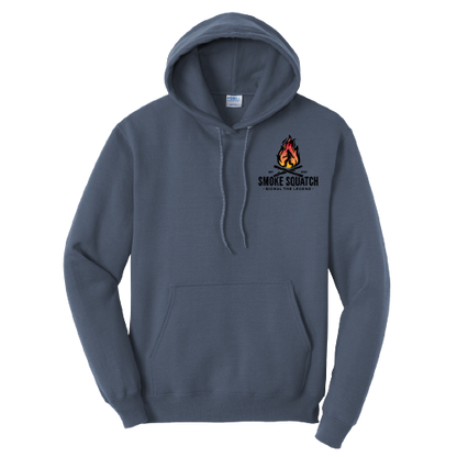 Front of Smoke Squatch Hoodie in Steel Blue with colored logo on left chest